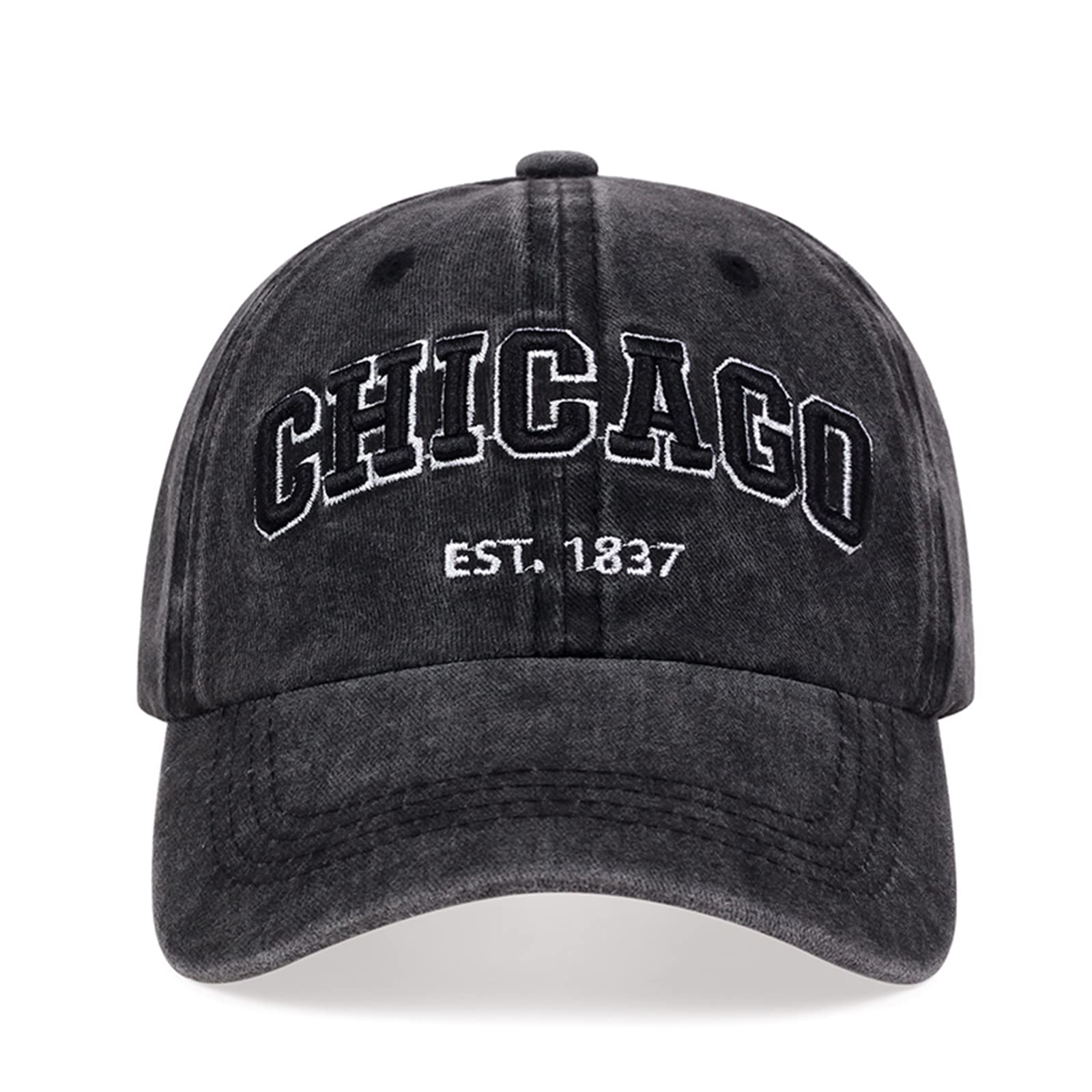 Gorra de béisbol de Chicago para hombres y mujeres con bordado 3D, estilo vintage, para papá, Negro -
