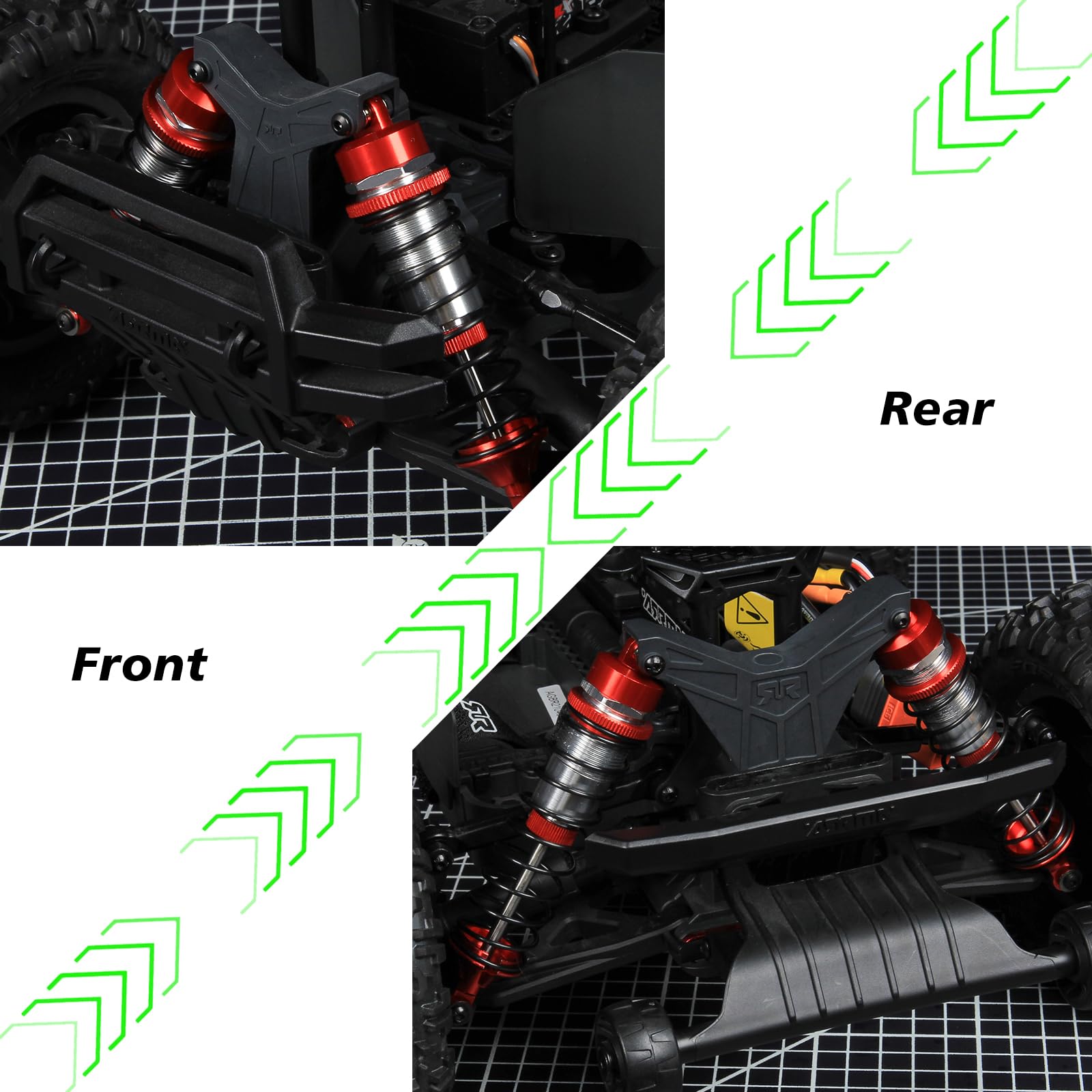 RACWD Gorgon Big Bore Shocks Set for ARRMA 1/10 Shocks Absorbers Damper with Extra hard Spring Front Rear Upgrade Parts #ARA330833#ARA330756 Red