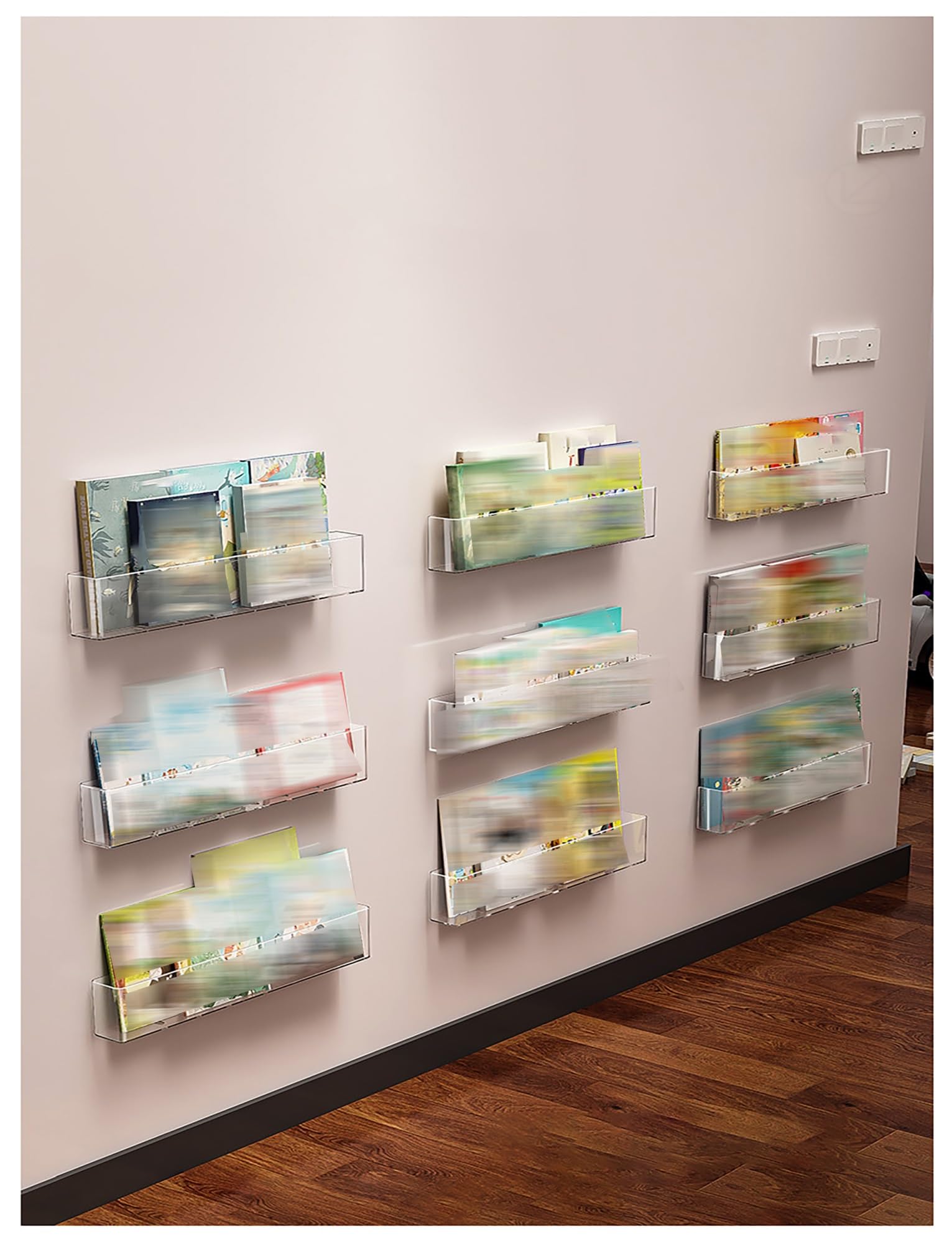 HKSDKABOP Acrylic Floating Bookshelves， Clear Acrylic Wall Mounted Magazine File & Brochure Organizer - Multiple Sizes 2 Pack(100cm(39 3/8"))