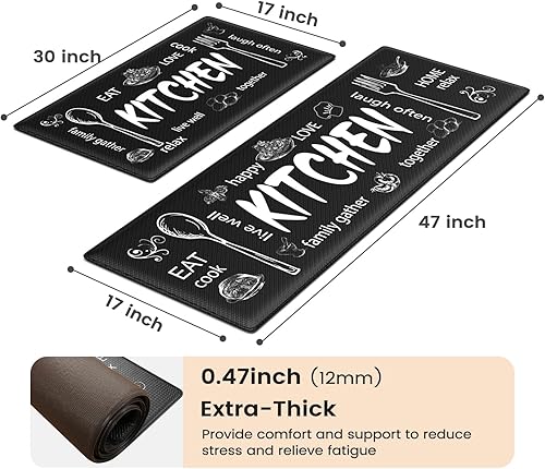 Miniatura 2 de Collive Tapete de cocina antifatiga, 2 unidades, antideslizante, impermeable, tapete de cocina de granja para piso, acolchado, tapete de espuma