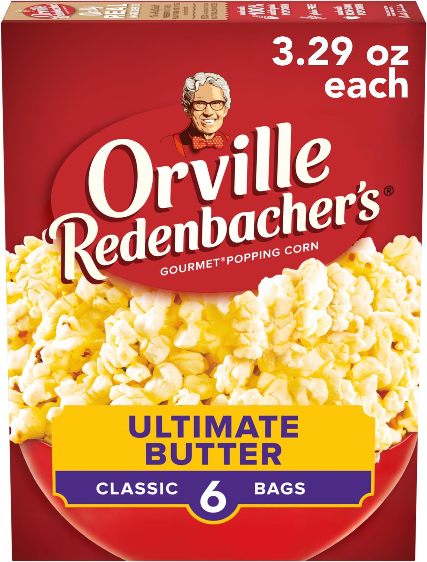 Orville Redenbacherโs Popcorn, Ultimate Butter Flavor, 3.29 oz., 6-ct