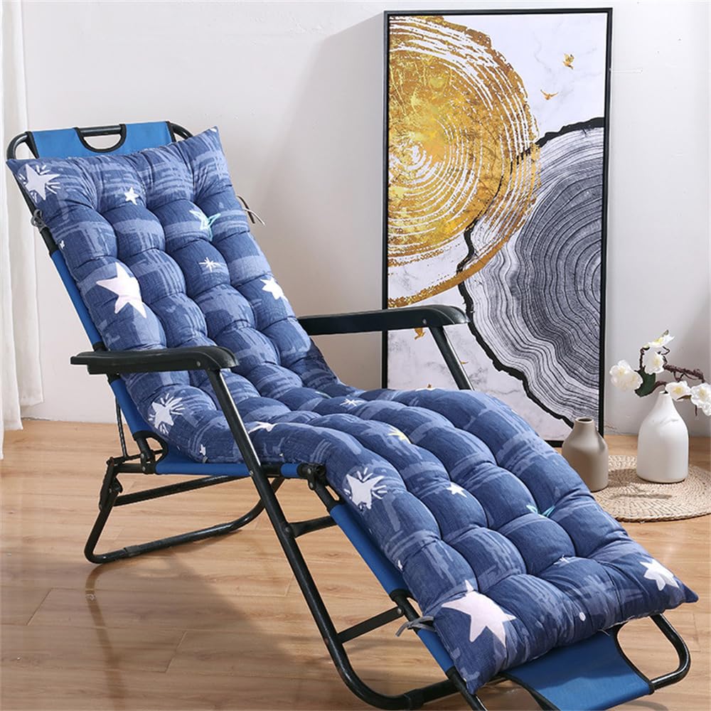 Mateju Sun Lounger Cushion Thick Soft Recliner Cushions Non-Slip Top Cover, Print Quilted Thick Padded for Garden Indoor Outdoor Garden Rocking Chair/Sunbed/Bench (Blue Star,48x120cm)