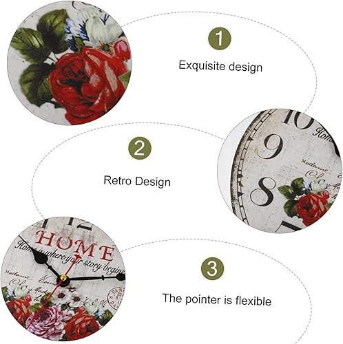 Miniatura 8 de BESPORTBLE 1pc Wall Mounted Wooden Clock Farmhouse Wall Clock Farmhouse Clock Rustic Decor Baby Formula Dispenser Farmhouse Round Clock Retro Wall