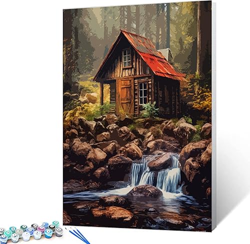 Miniatura 3 de Tucocoo Cabaña entre los árboles, pintura por números, pintura sobre lienzo, pintura con pinceles, juego de pinturas acrílicas, perfecto para pintar