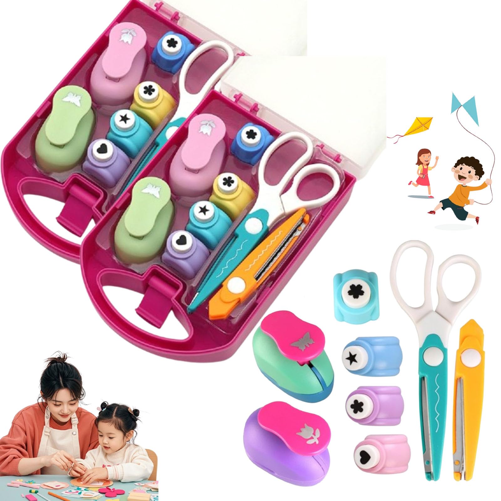 Creative Kids Diy Puncher Craft Set,Craft Scissors Set,Craft Scissor SetKids,Craft Scissors And Hole Punch Sets Kid,Craft ScissorsForKids,Hole Punch Shapes,Multiple Style Paper Shape Cutters (*2)
