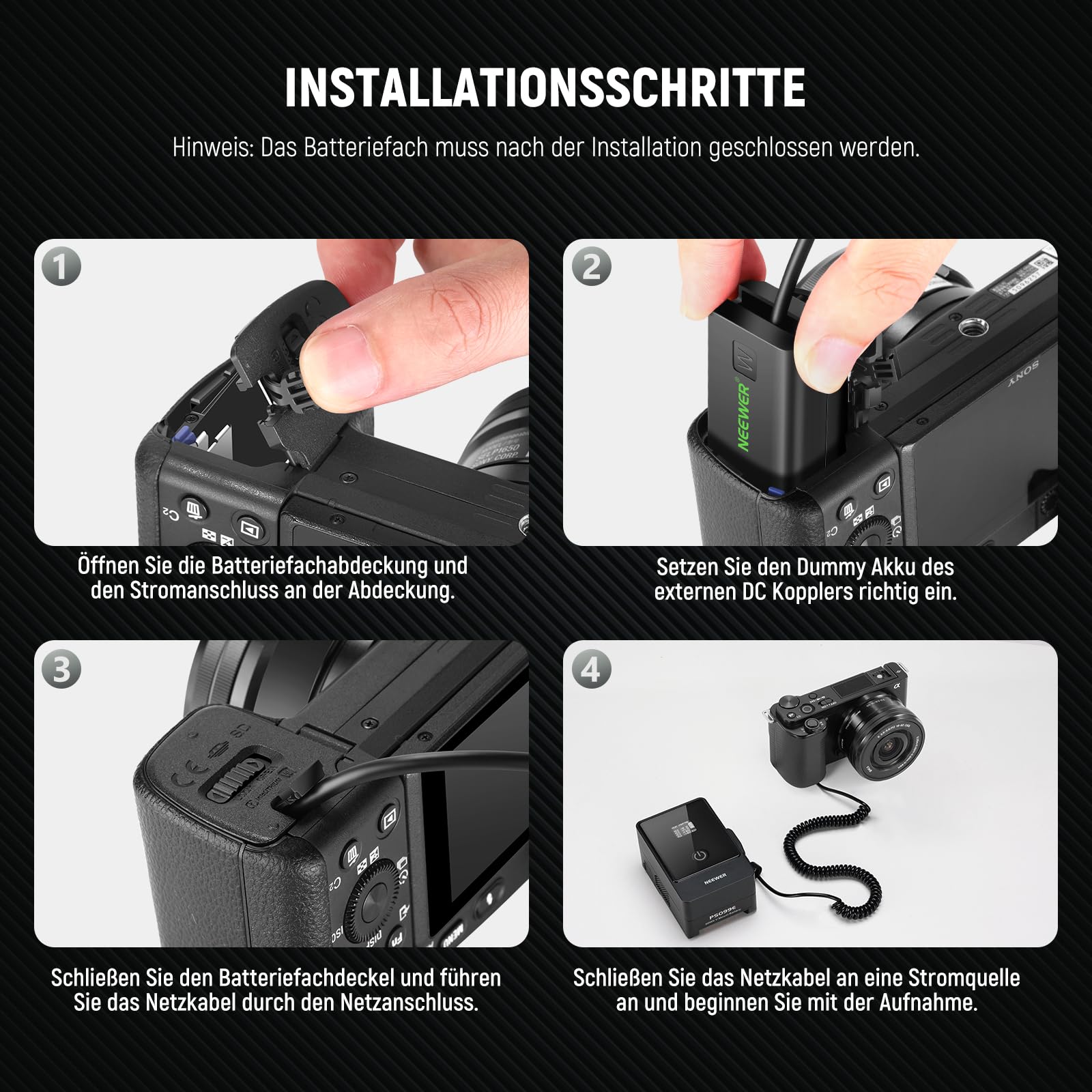 NEEWER D Tap to NP-FW50 - Fälschungsakku mit V-Kabel, stabile Dauerspannung für Sony ZV-E10 A3000 A5000 A5100 A6000 A6100 A6300 A6400 A6500 A7 II A7R II