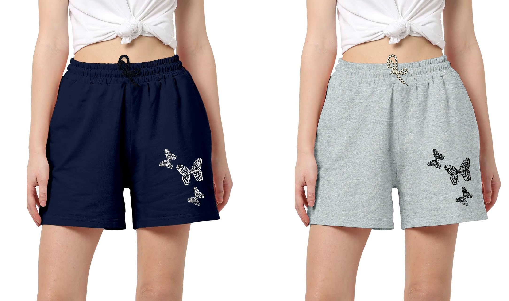Womens Casual Wear Buttrfly Print Shorts (Bttrfly Shorts-Grey,Navy)