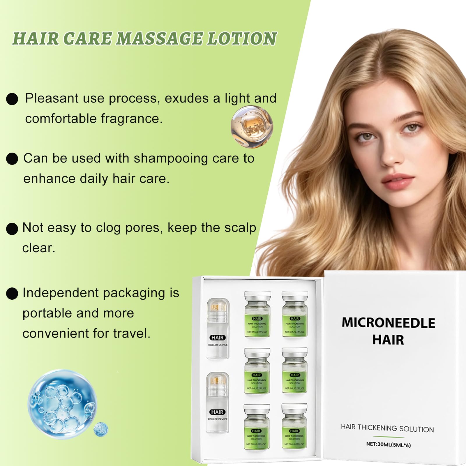 Microneedling, sistema di ricrescita dei capelli, Alpha Infuse Hair Growth Serum per rafforzare le radici dei capelli, favorisce la crescita dei capelli per la perdita di capelli, rinforza i capelli