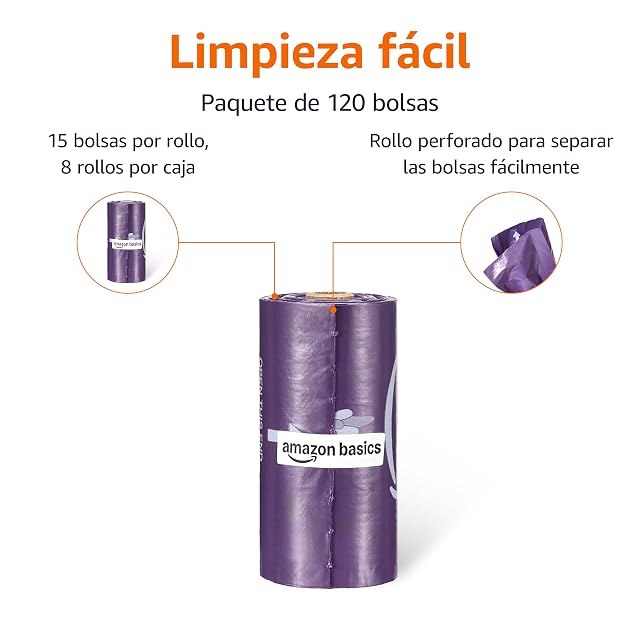 Foto 2 de 4 de Amazon Basics Bolsas para Excrementos de Perro Estándar con Aroma a Lavanda de Primera Calidad