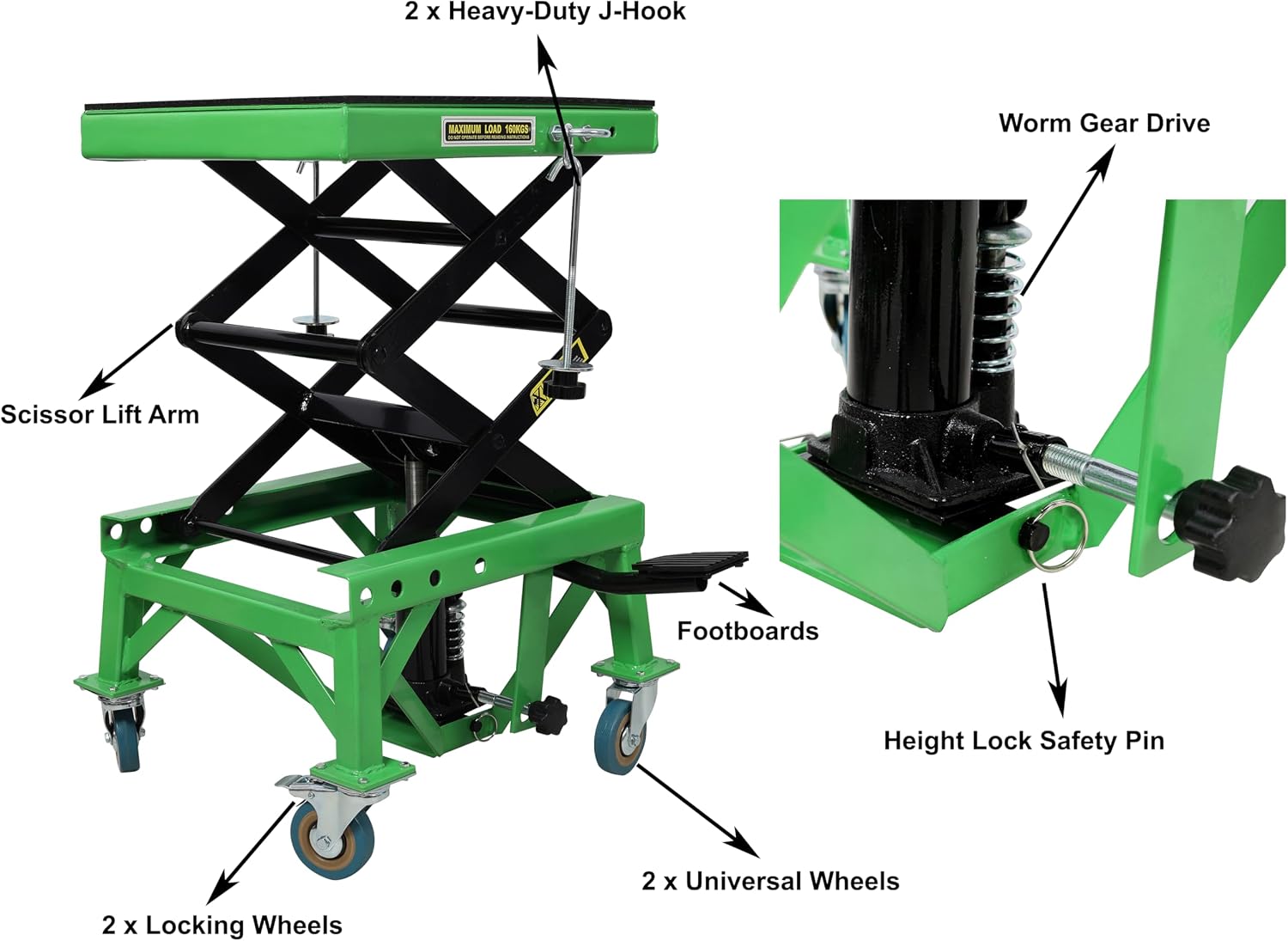 350 lbs Hydraulic Motorcycle Scissor Jack Lift Foot Step with 4 Wheels for Small Dirt Bikes Heavy Duty Jack Stand Portable Lift Table (Hydraulic 350lbs, Green)