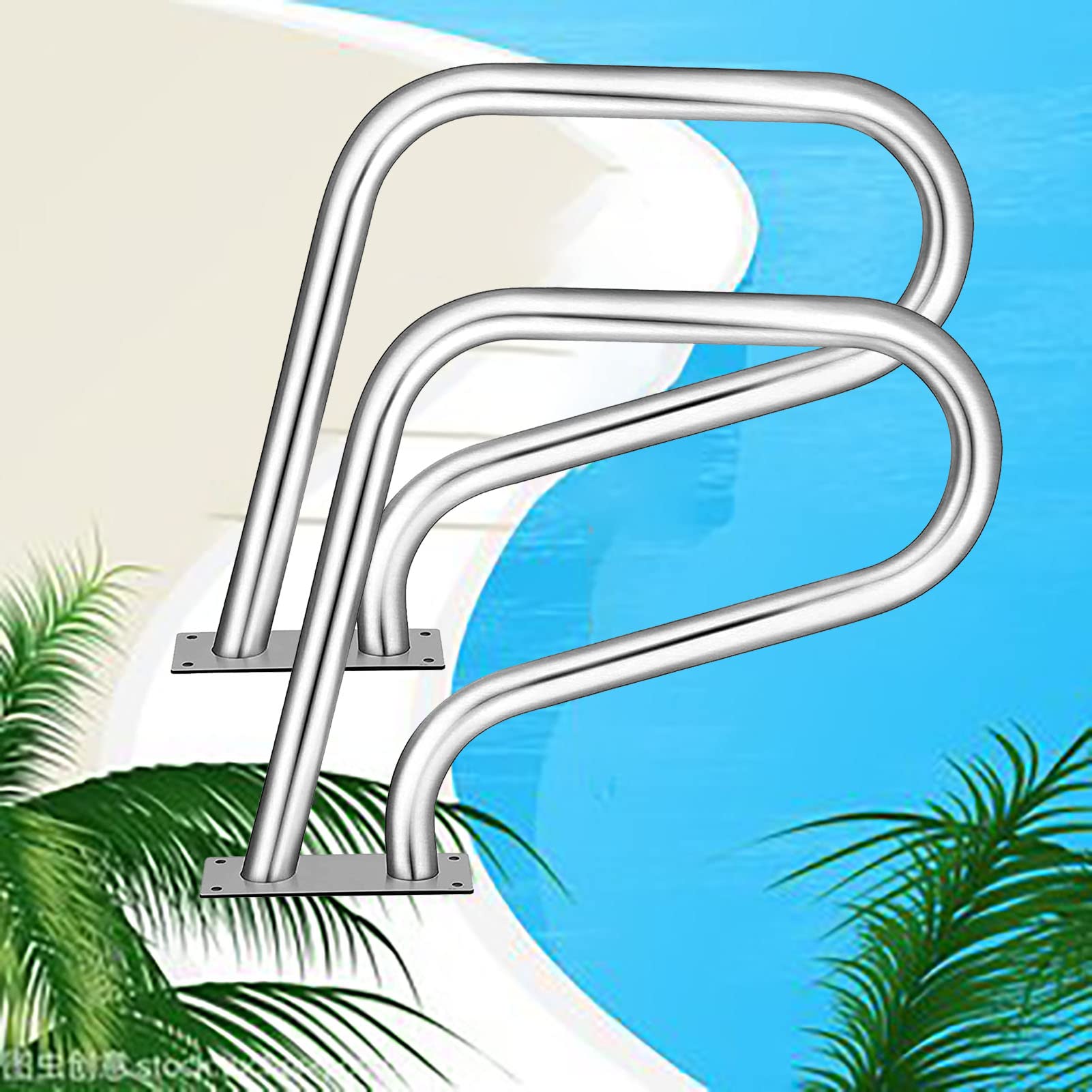 Rampe d'escalier de piscine sécurisée pour baignade sereine en famille avec poignée bleue