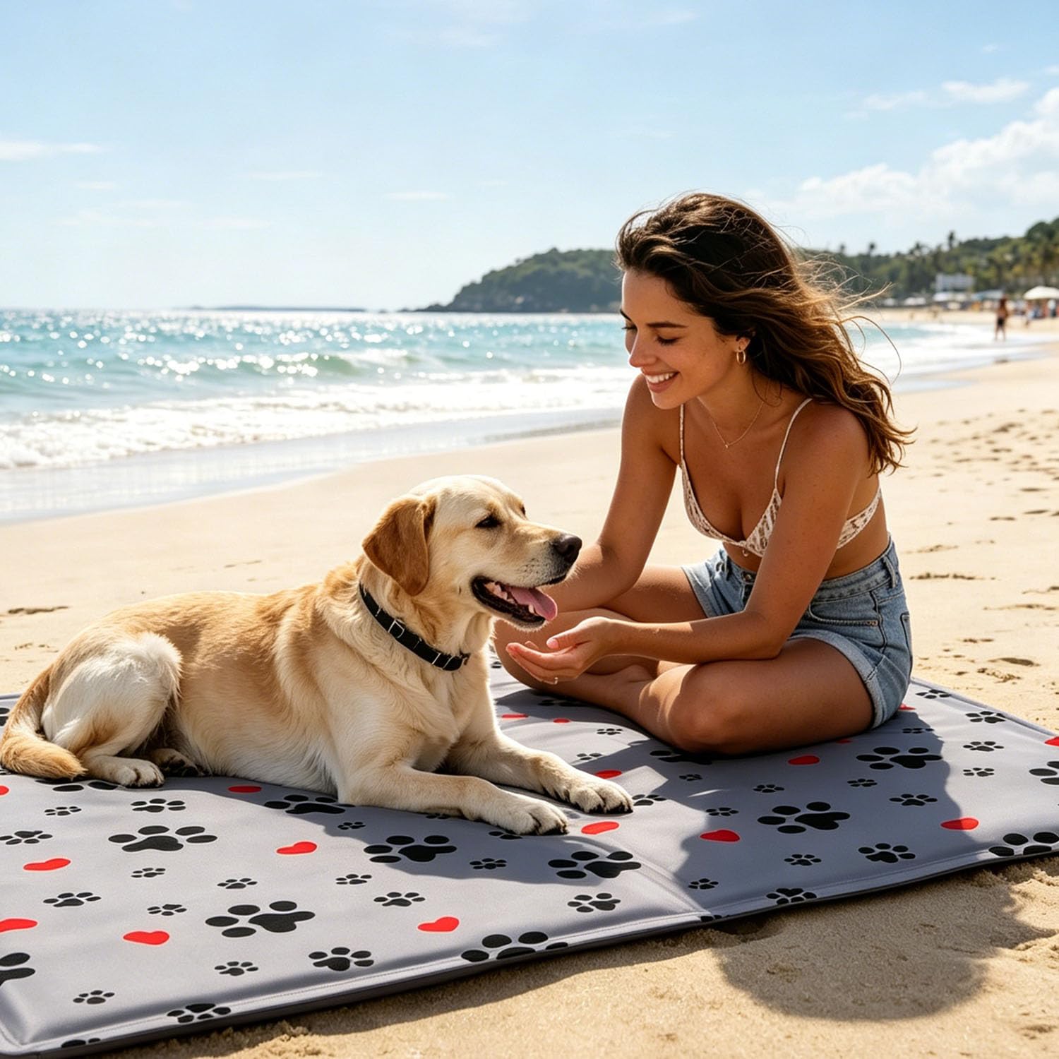 Tappetino Refrigerante per cani medi XL, 65 * 50cm Tappetino refrigerante cane con cuscino in gel non tossico, Durevole e Antigraffio,per Cani,Gatti,Animali Domestici,Umano - Impronta Zampa