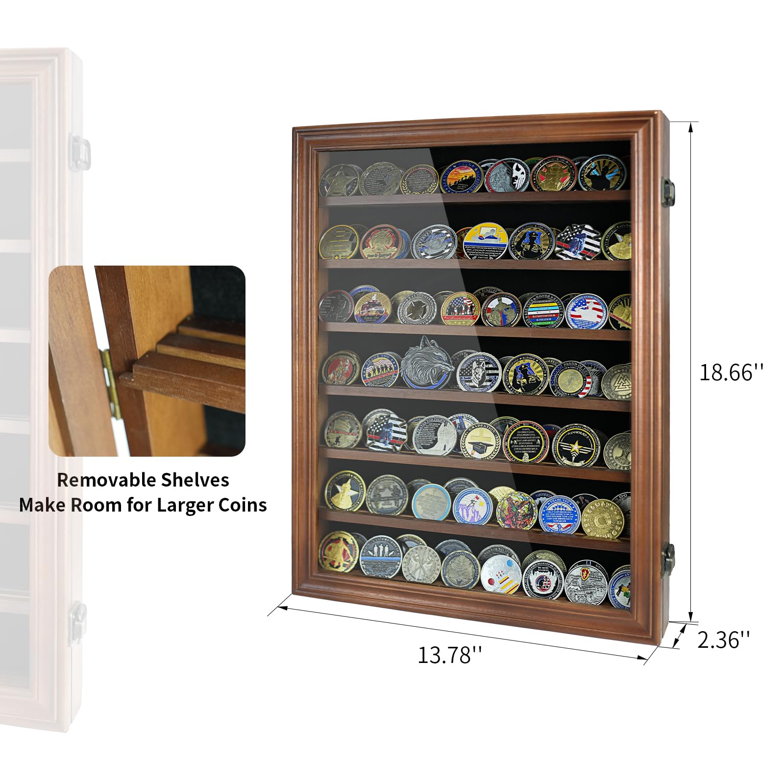 Military Style Large Challenge Coin Display Case Cabinet, Lockable Holder With Organizing Rack - View #12