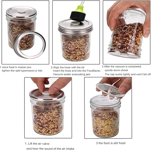 Miniatura 7 de Tapas de tarro de vidrio con sellado al vacío FoodSaver, tapa de sellado al vacío para tarros Mason de 2.76 pulgadas, 6 juegos de tapas de acero