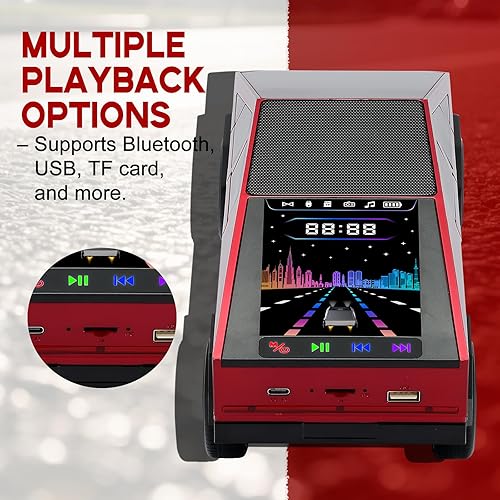 Miniatura 6 de Futuristic Shapes - Altavoz Bluetooth para camión con pantalla LED - TWS estéreo, radio FM, reproducción USBTF, faros LED, micrófono integrado,