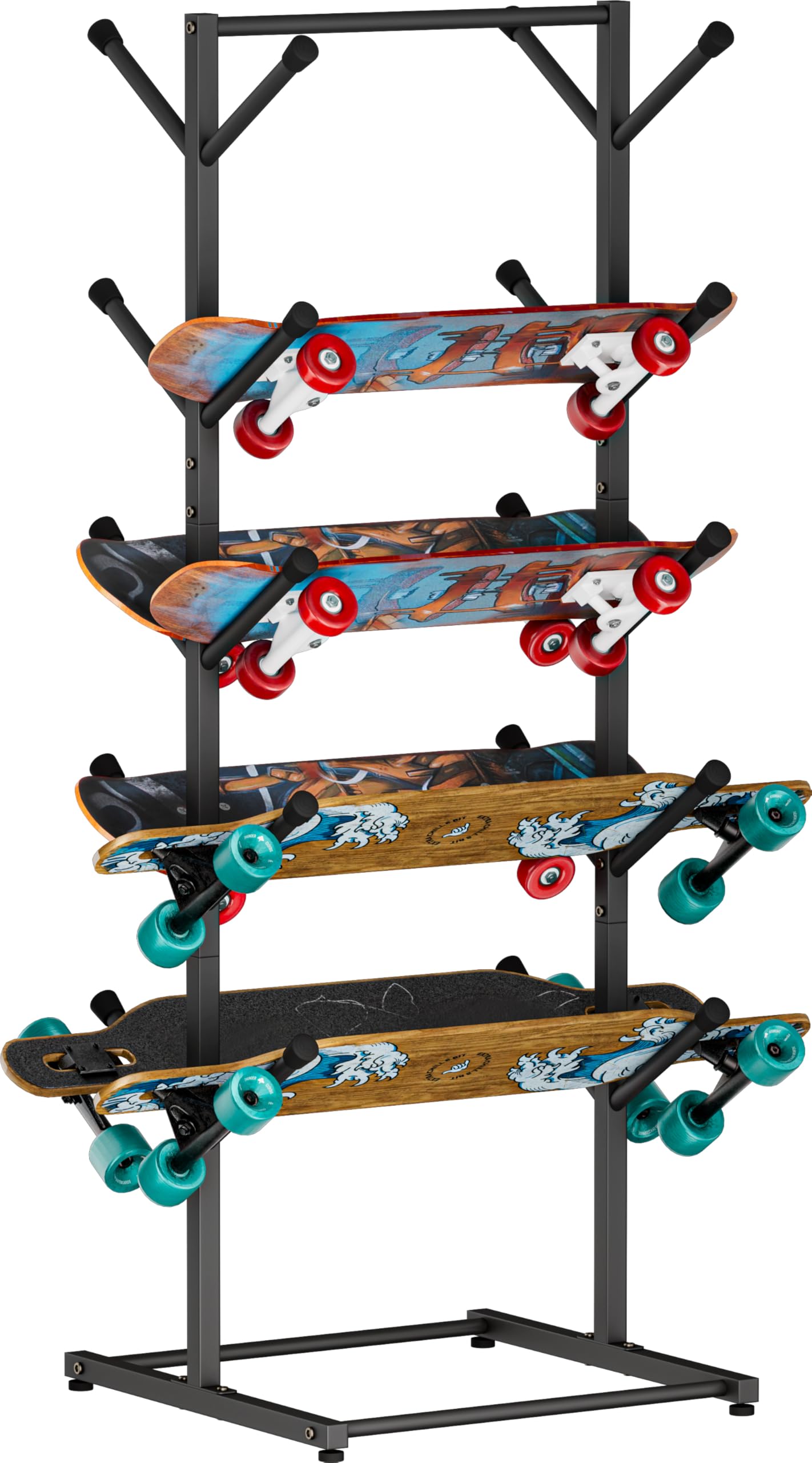 Skateboard Racks Floor Stand Holder Freestanding 5-Tier Skateboard Storage Organizer Hanger Skateboards Display Rack for Deck Longboard Skateboard
