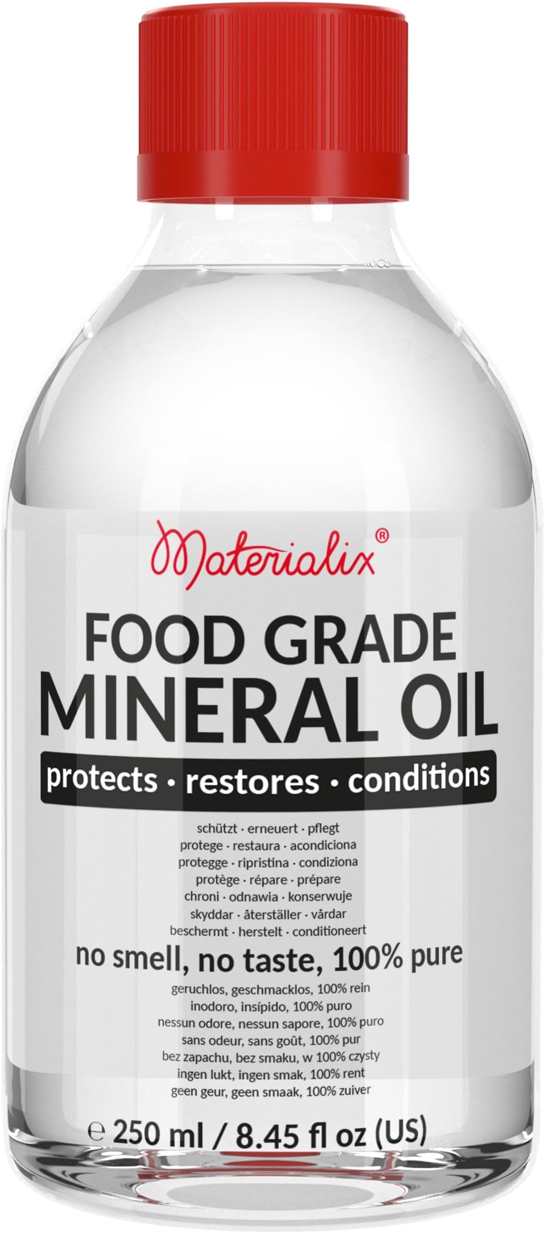 Materialix Food Grade Mineral Oil – 8.45 fl oz | Cutting Board, Butcher Block Oil & Wood Conditioner for Bamboo, Knives, Stainless Steel & More