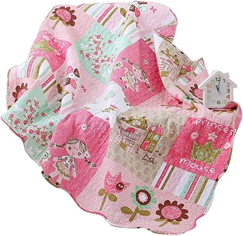 ABREEZE Colcha de algodón para niñas, manta acolchada de 43 x 51 pulgadas, para niños pequeños y bebés, manta de cama de bebé, manta acolchada de