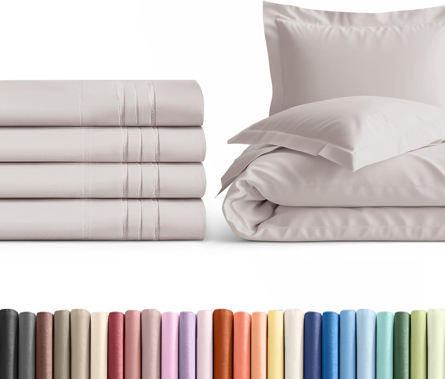 King Pillow Cases Set of 4 with Duvet Cover - Hotel Quality Pillowcase Covers - Comfy, Luxury Bedding for Women, Men, Kids & Teens - Machine Washable Protectors - 4 Piece Set - King Size Light Grey