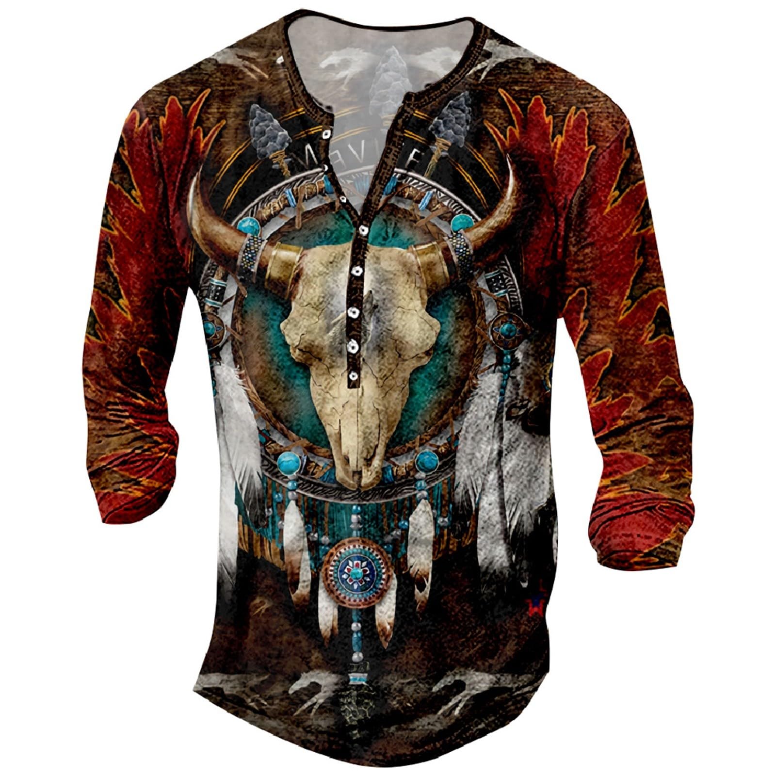 T-Shirt Bedrucken Herren 3D-Digitaldruck Pullover Langarmshirt mit Knopfleiste Vintage V-Ausschnitt Sportshirt Langarm Sweatshirt Outdoor Tactical Tshirts