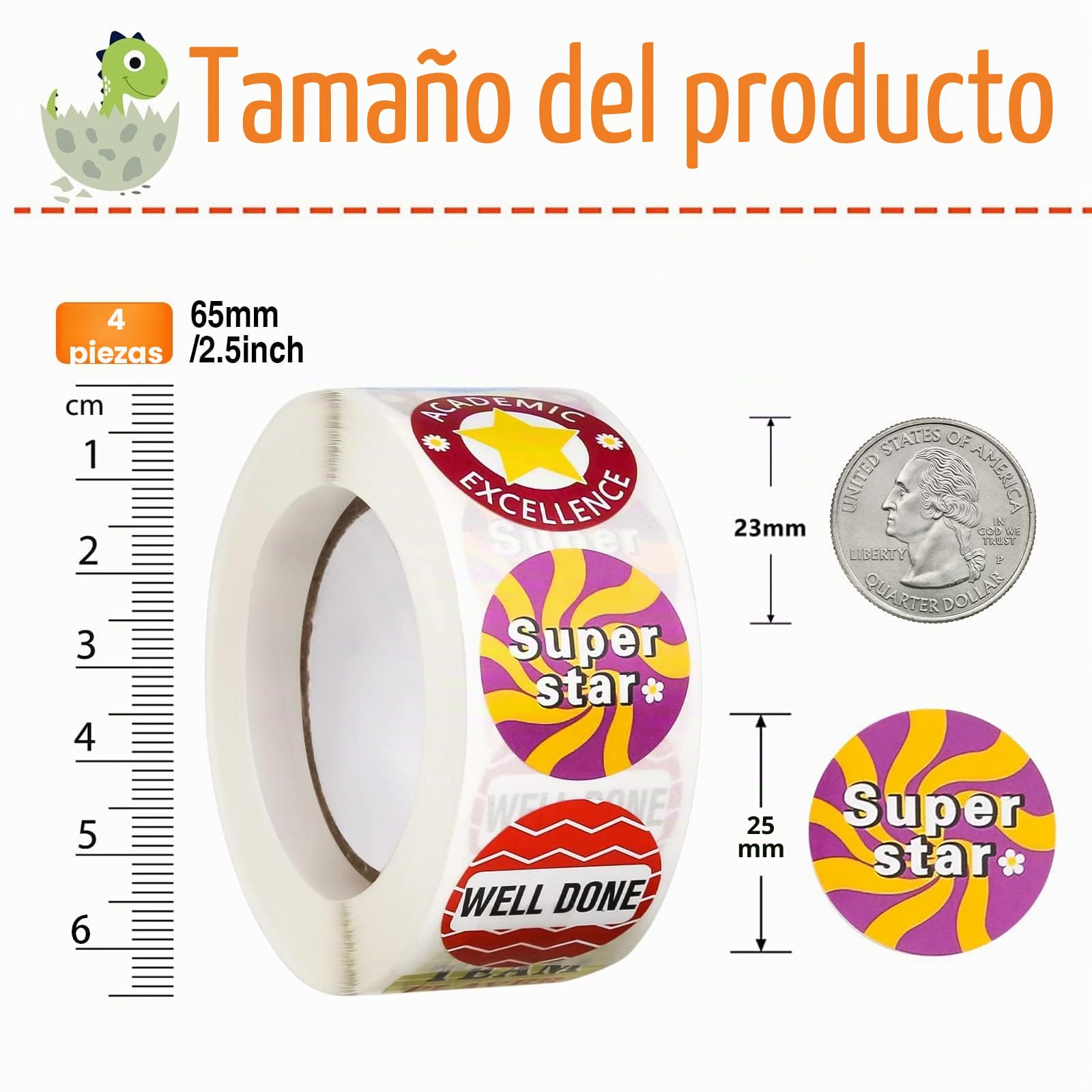2000pcs Pegatinas Infantiles Motivadoras Redondas, 4 Rollo Pegatinas Recompensa Niños, Alabanza Reward Sticker, Pegatinas Motivacion Positiva para Profesores, Padres, El Aula y Casa