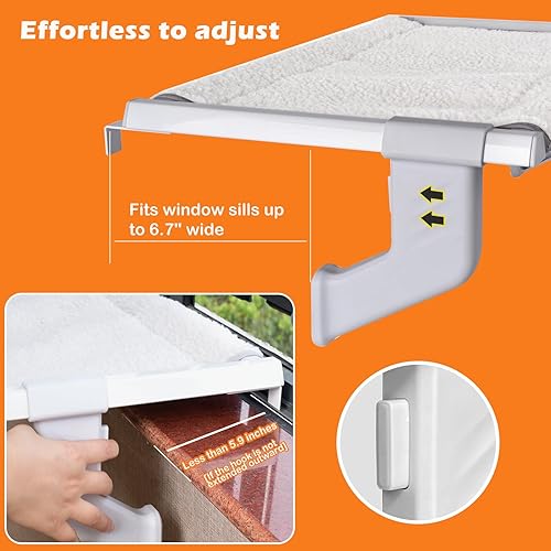 Miniatura 8 de Doemtio Percha de ventana para gatos grandes en interiores, hamaca de ventana de gato con ajuste deslizante de un solo paso con 2 fundas de tela,