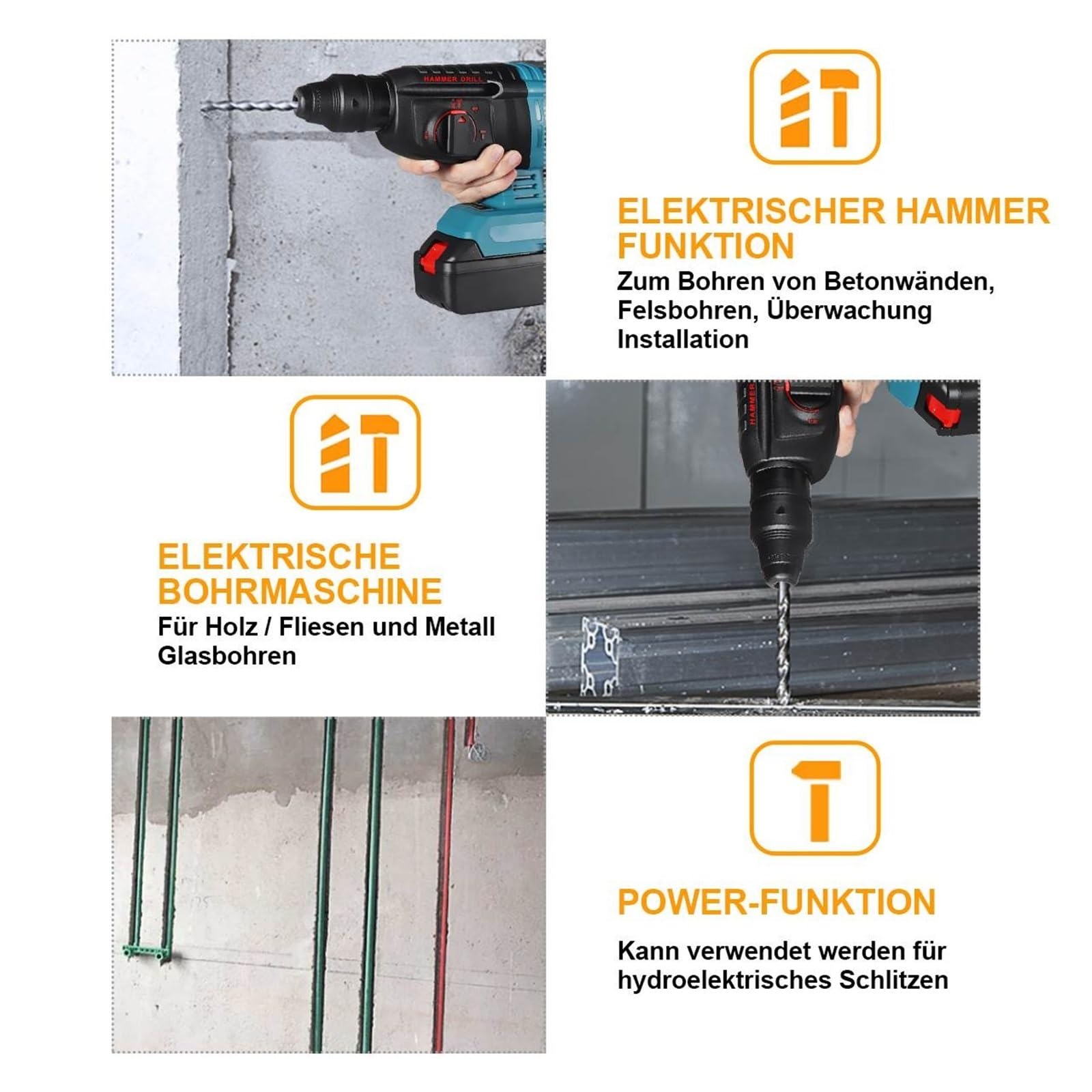 26MM 6200RPM Bezszczotkowy Elektryczny Młot Udarowy Wiertarka Wielofunkcyjna Obrotowa Elektryczna Do 18V Akumulator Elektronarzędzia DużA Zdolność Wiercenia