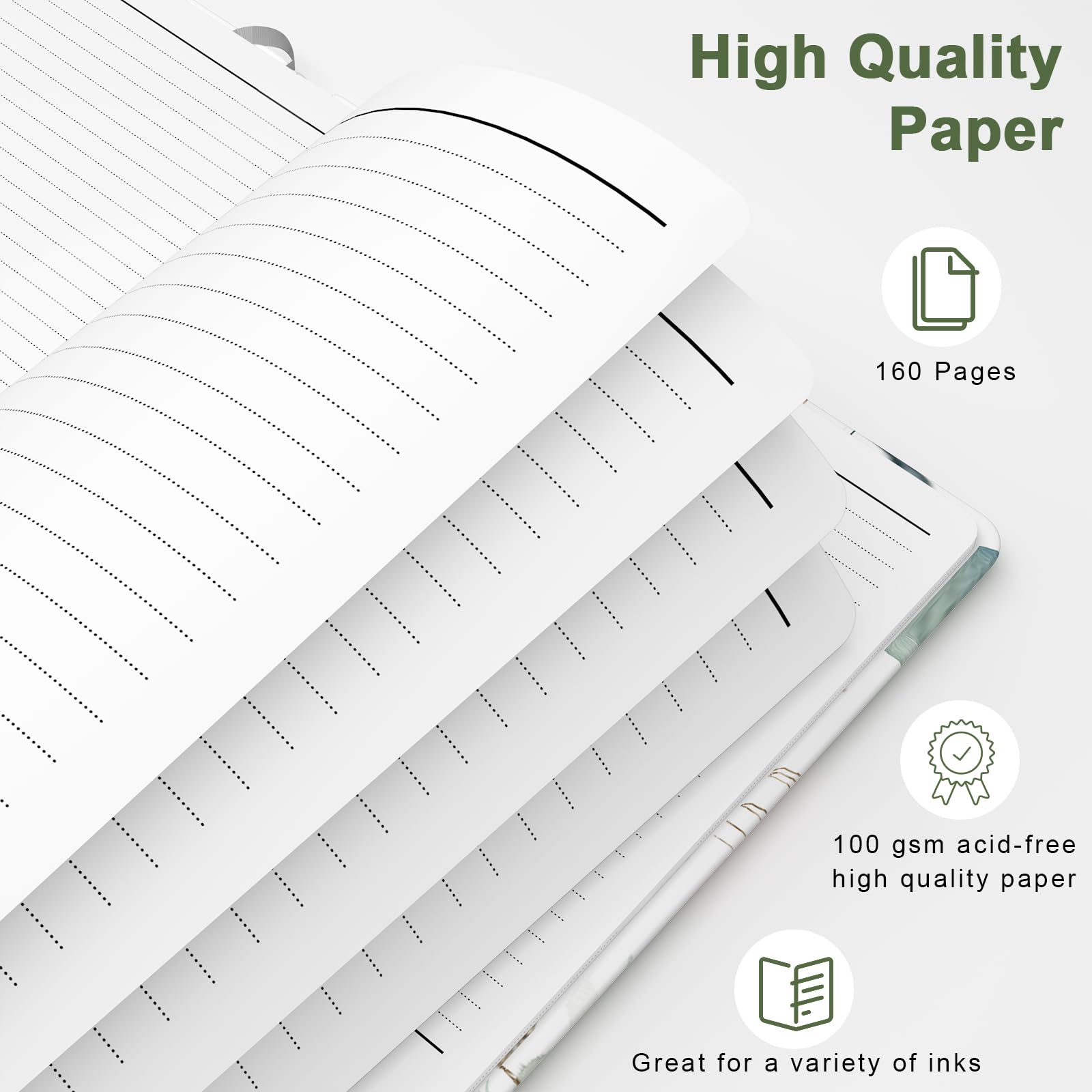 Hnogri Lined Journal Notebook, Hardcover Journal for Women 160 Pages Thick Paper, Medium 5.7 x 8.4 in - Image 3