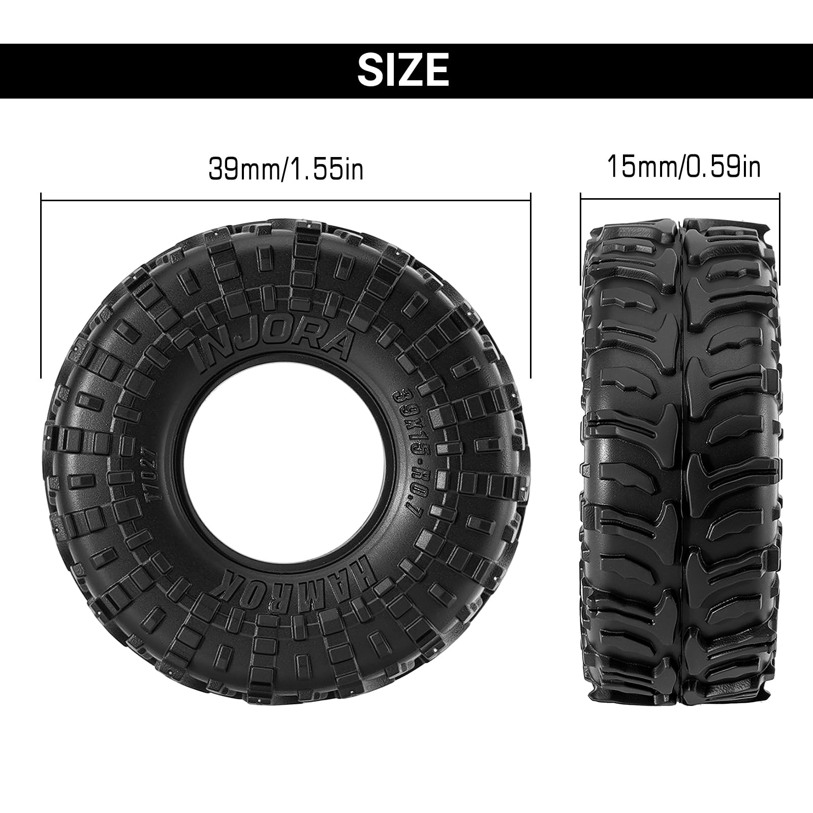 INJORA Neumáticos Hamrok de 39 x 15 mm para 1/30 Axial SCX30 (T7027) - 3