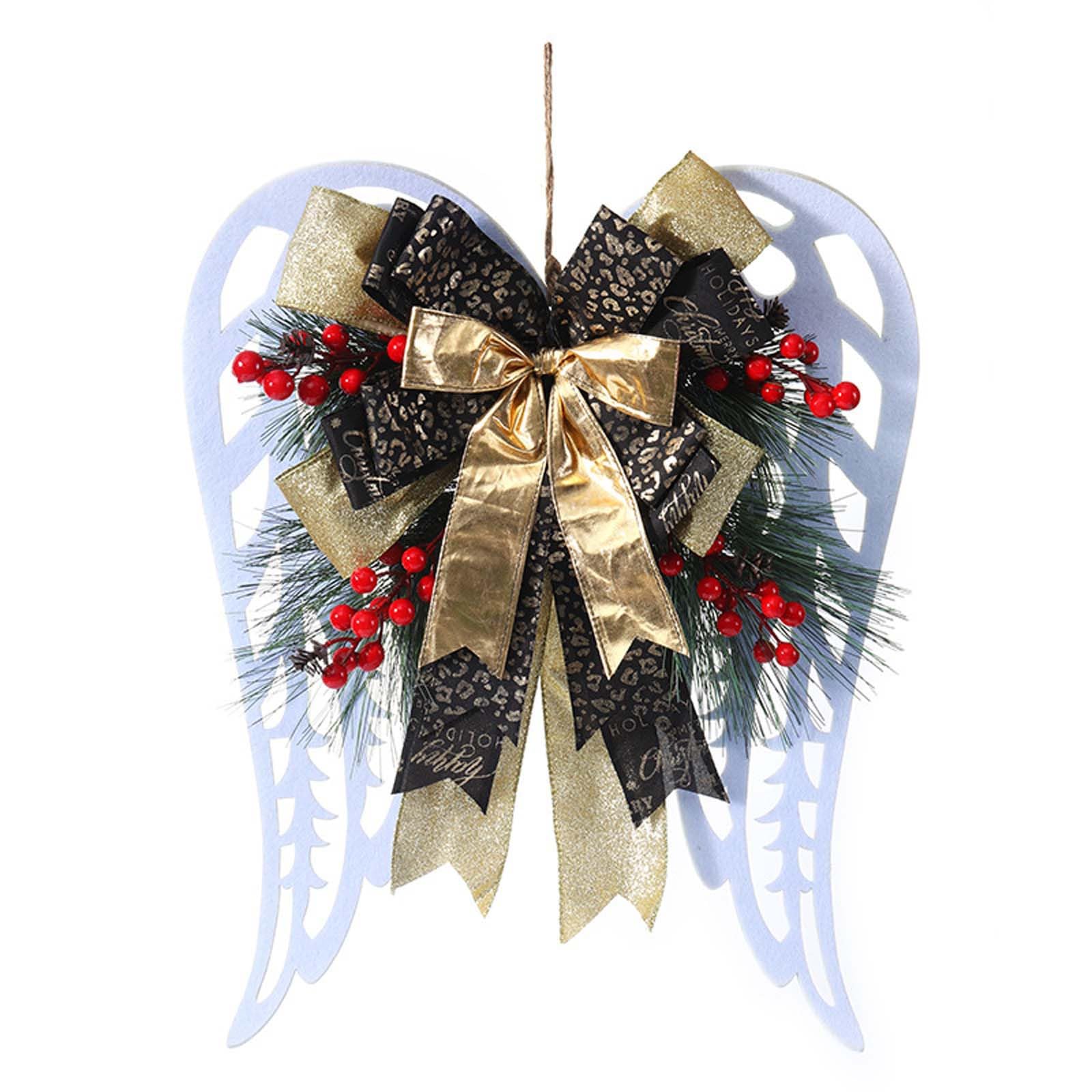 Christmas White Angel Wings Wreath for Front Door Artificial Winter Wreath with Large Multiple Bows Berry Pine Needles for Indoor Outdoor Farmhouse