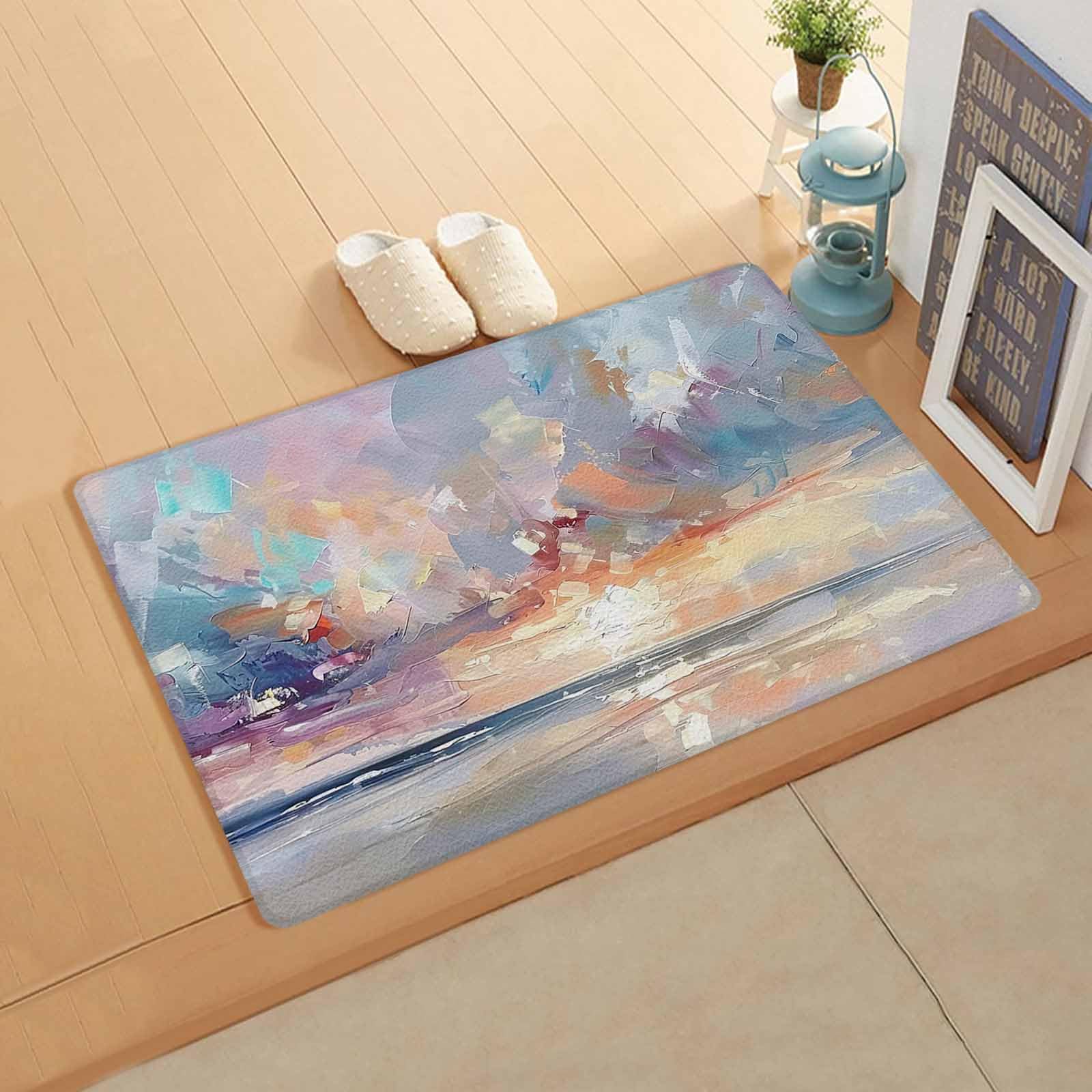 Abstract Blue Antifatigue Kitchen Bath Door Mat Cushioned Runner Rug,Washable Welcome Floor Sink Mat,Waterproof & Non-Slip Standing Doormat for Kitchen,Smear Street Art Coastal Summer Beach 18