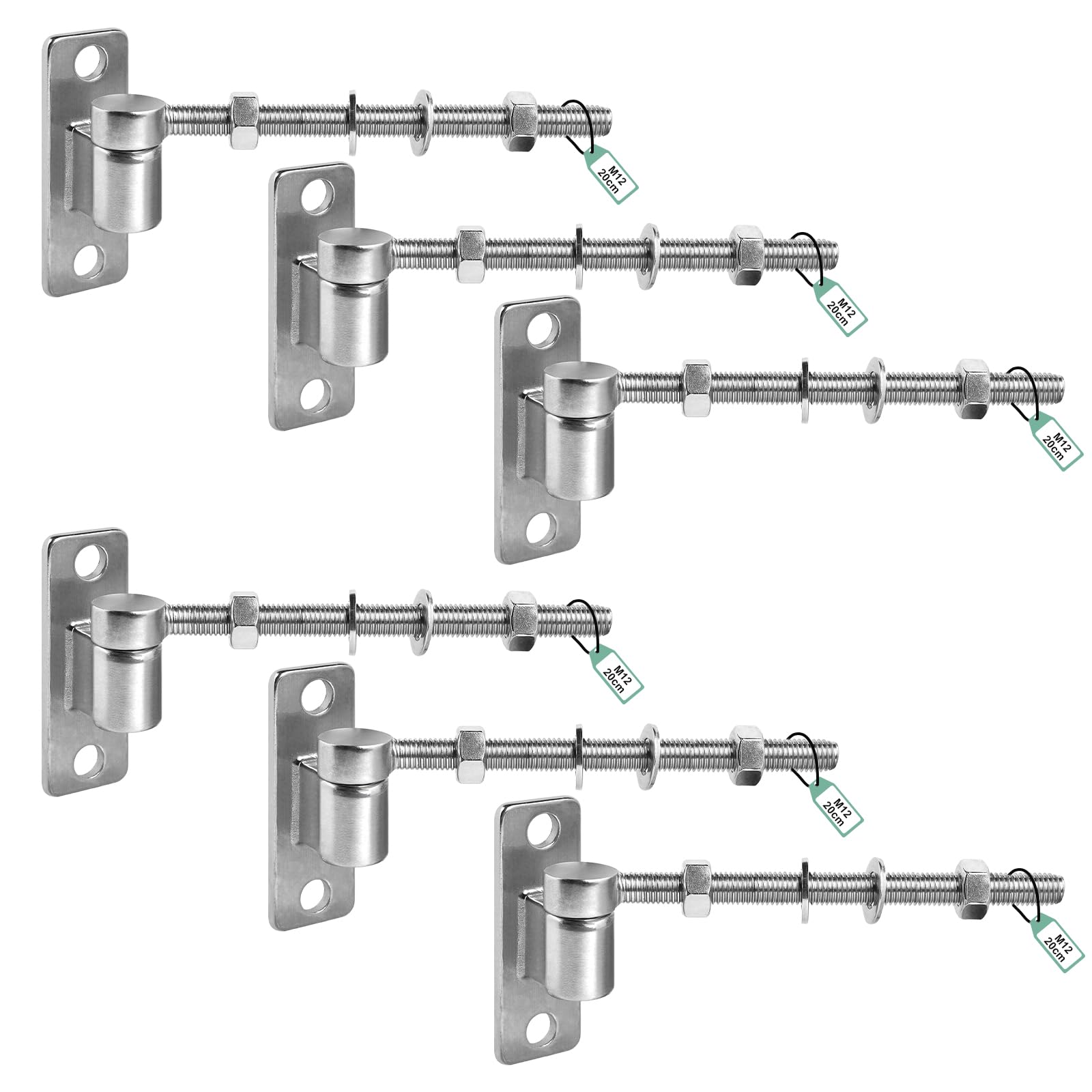 SUPAWAY Pack of 6 M12 Gate Hinges 20 cm J Bolt Gate Hinge, Heavy Duty Garden Gate Hinge, Fence Hinges, Adjustable Bolt Hinge