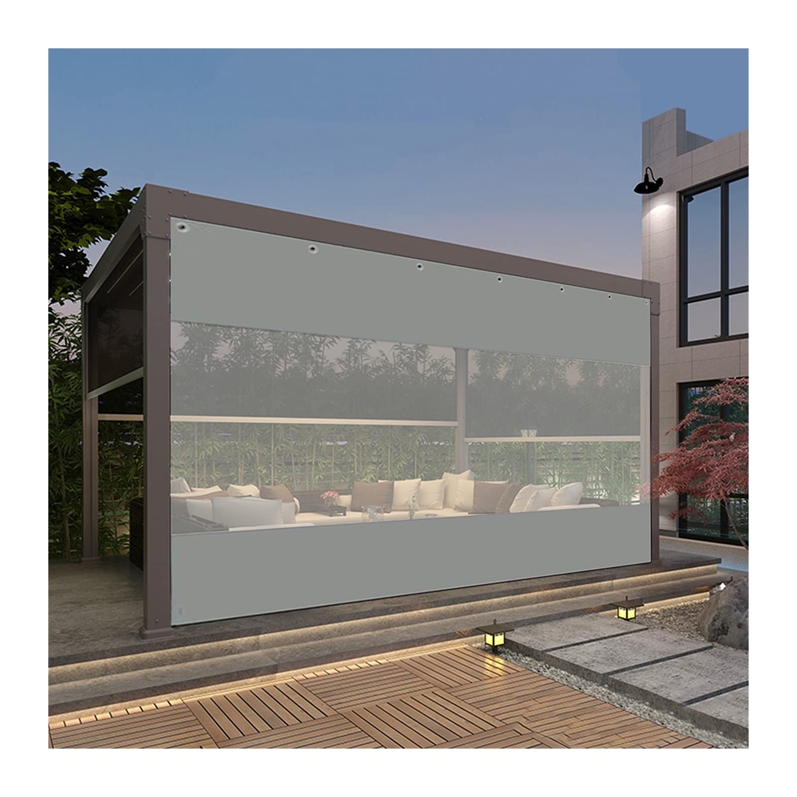 Tenda impermeabile per porta esterna con occhielli tessuto termoisolante antivento per pergolato garage gazebo grigio trasparente 4 x 1,3 m