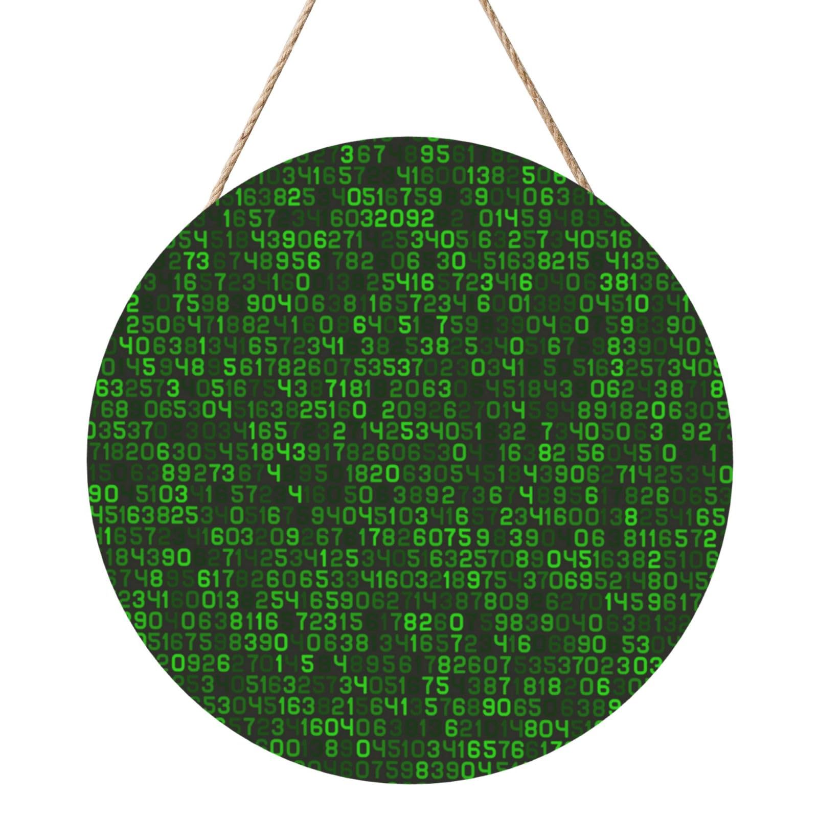 InOmak Programmer Green Decimal Computer Code, Round Wood Panel Painting 12 in, Wall Hanging Painting For Home
