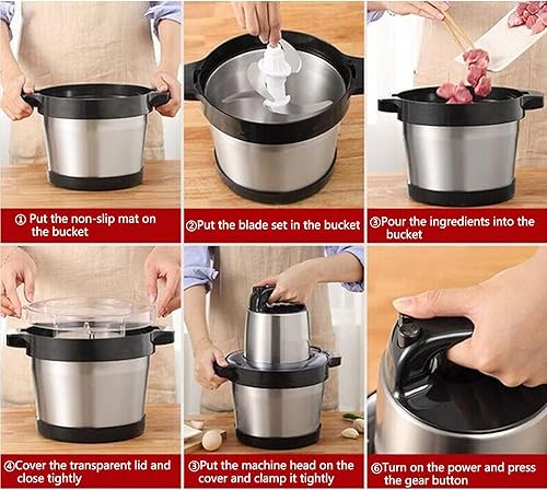 Miniatura 8 de Procesador eléctrico de alimentos, picadora de verduras para encimera, picadora de carne, picadora para frutas, nueces, especias, 6 litros, tazón de