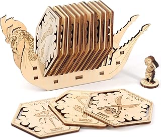 D&D Class Coasters Set of 14 with Holder Hexagon Gaming Mug Mats Wooden Laser Engraved DND Classes Icons Gift for Dungeons and Dragons Fans, Game Master