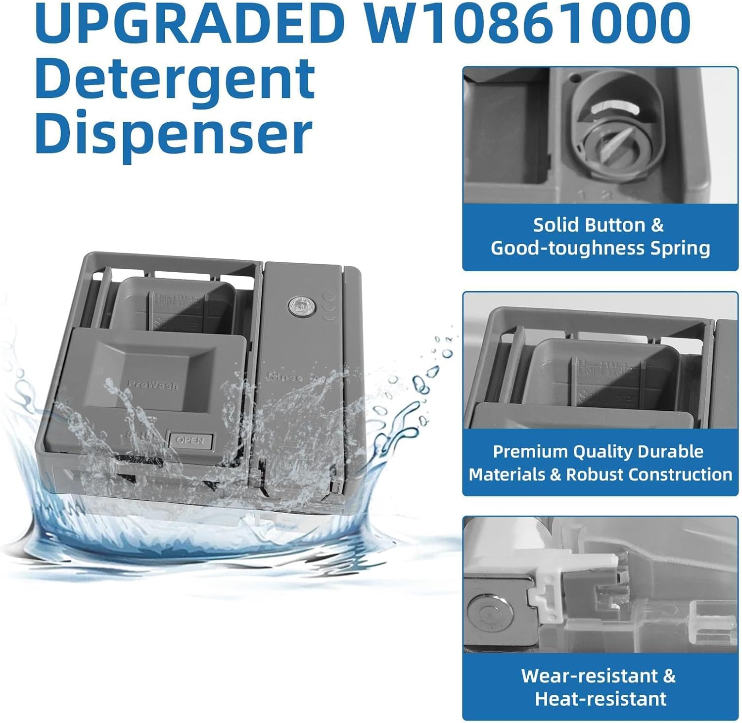 W10861000 W10620296 Dishwasher Detergent Dispenser Fit for Whirlpool/KitchenAid/Maytag, Compatible with W10620296, W10620298, WDT730PAHZ0 etc