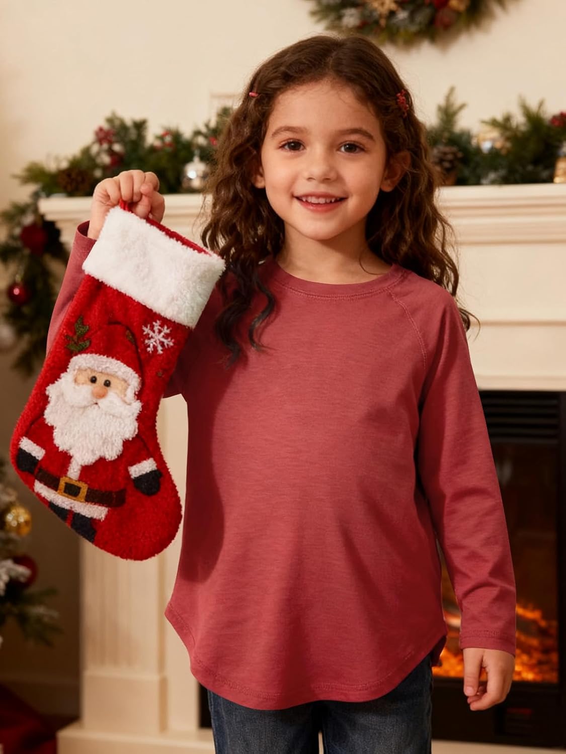 Haloumoning Girls Raglan Long Sleeve Shirts Kids Curve Hem Crewneck Tunic Tops Fashion T-Shirts 5-14Y - Image 2