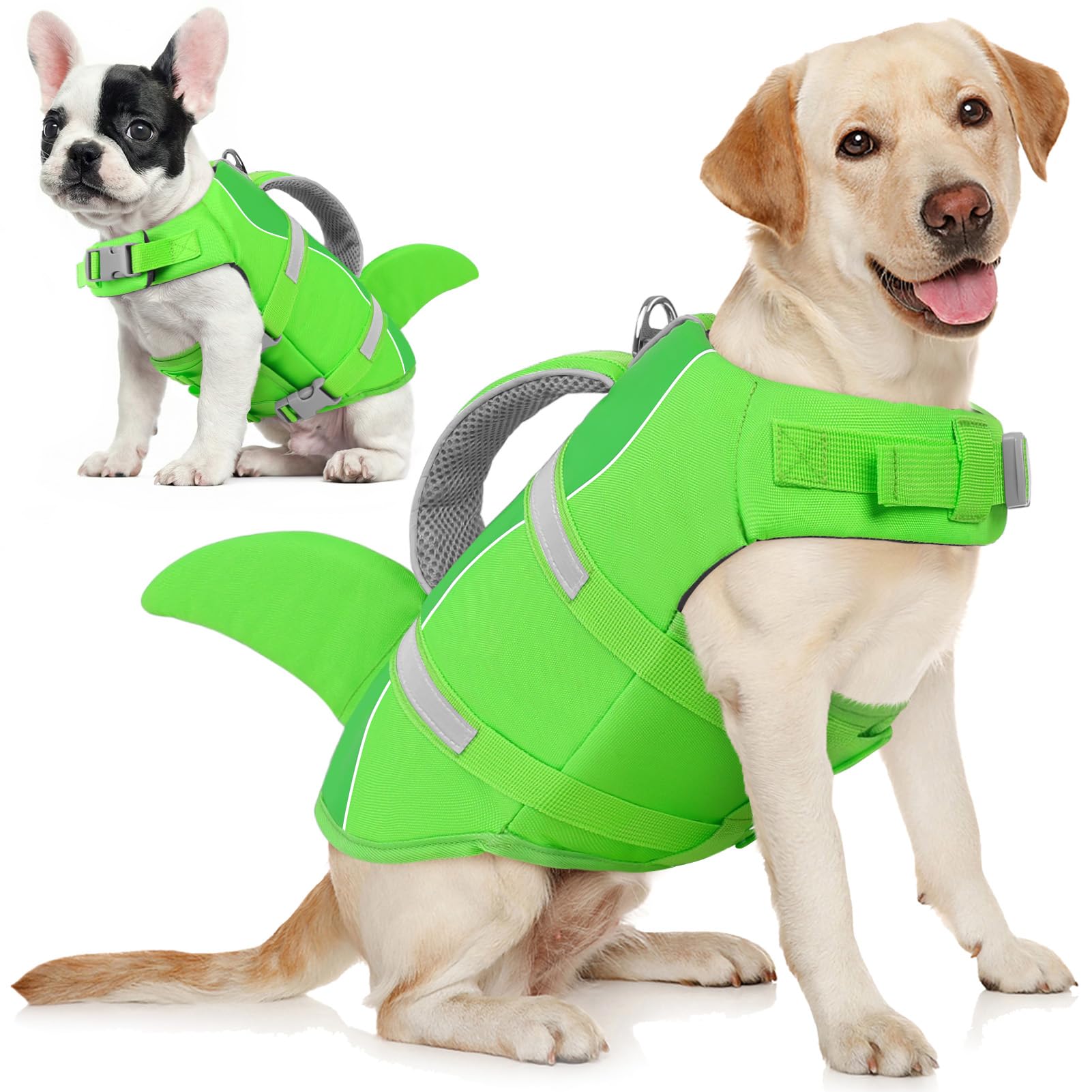 AOFITEE Schwimmweste Hund, Hundeschwimmweste Hai für Schwimmen, Hohe Flotation Rettungsweste mit Rettungsgriff und Reflektorstreifen für Kleine, Mittlere, Große Hunde