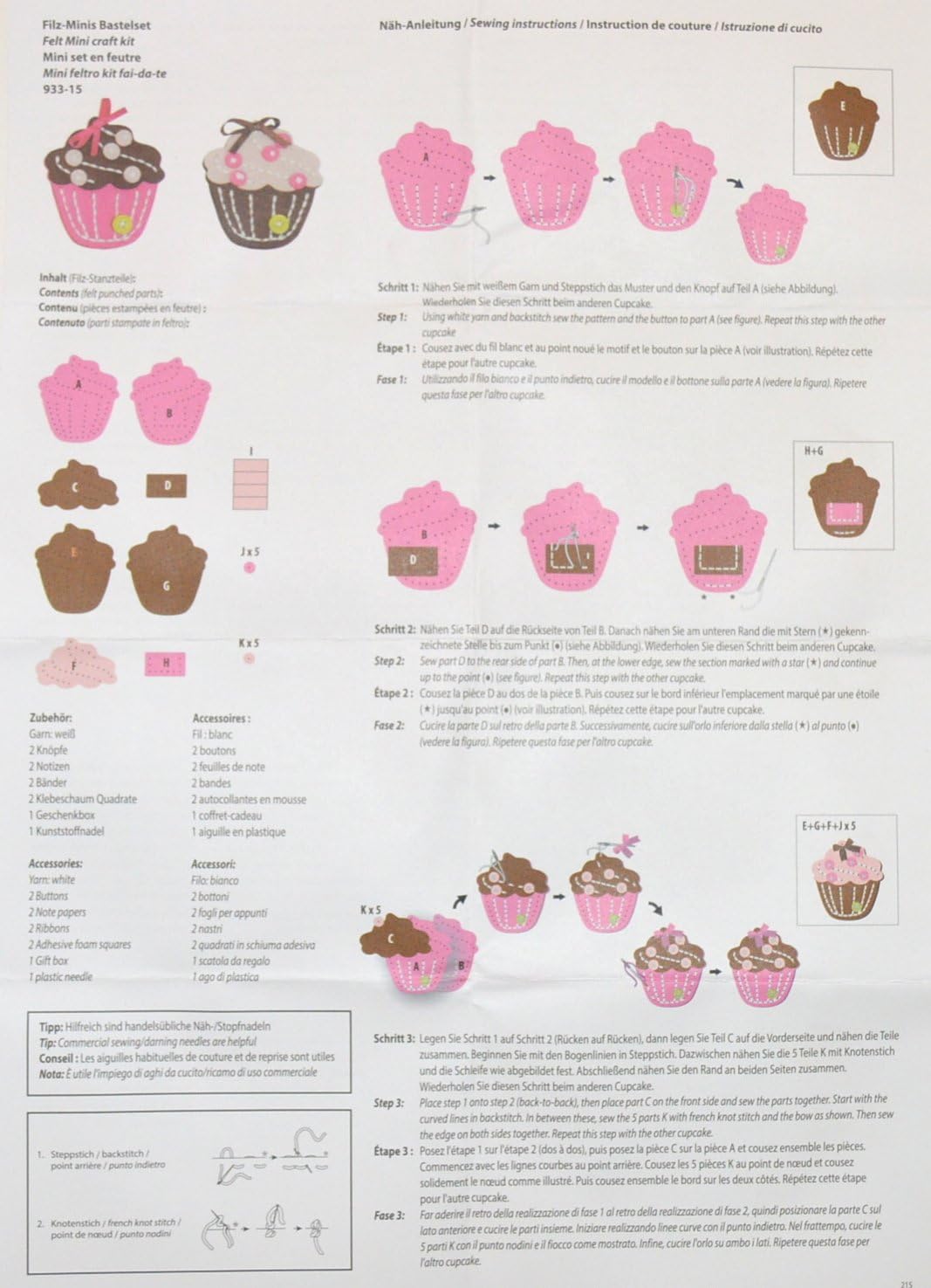 Kleiber KLEIE Mini-2 x Felt Cupcakes, Fabric, Multi Coloured, 18x14x1.5 cm