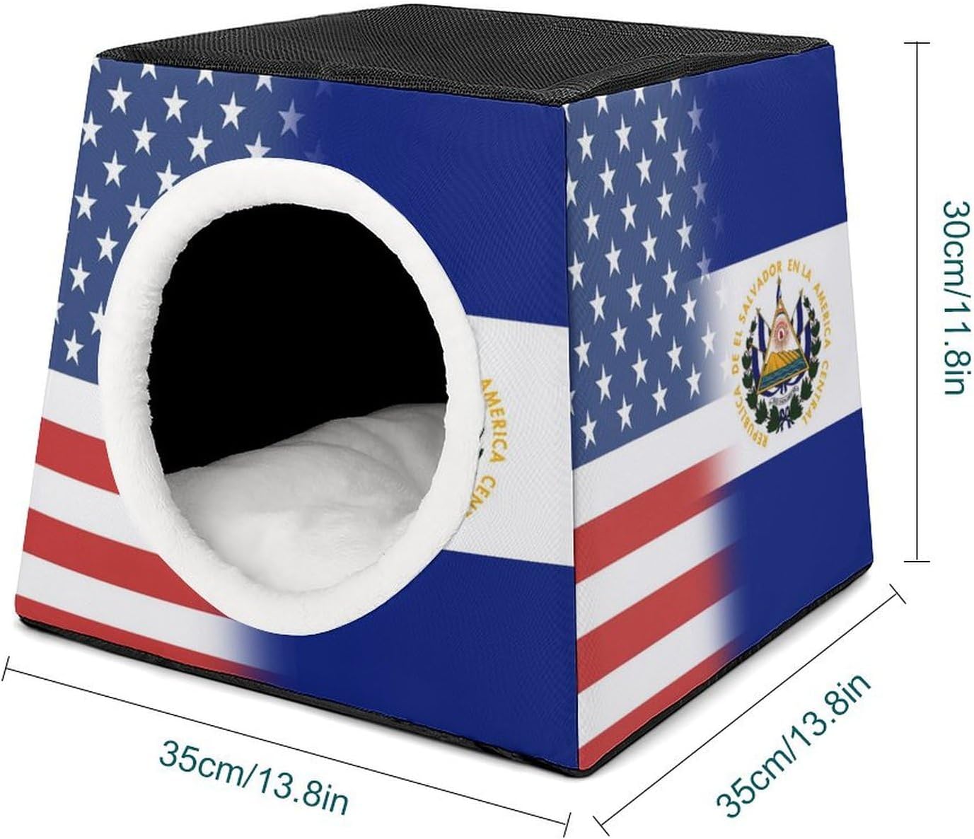 Generic US and El Salvador Flag Cat House for Indoor with Spacious Cat Nest, style-36-6