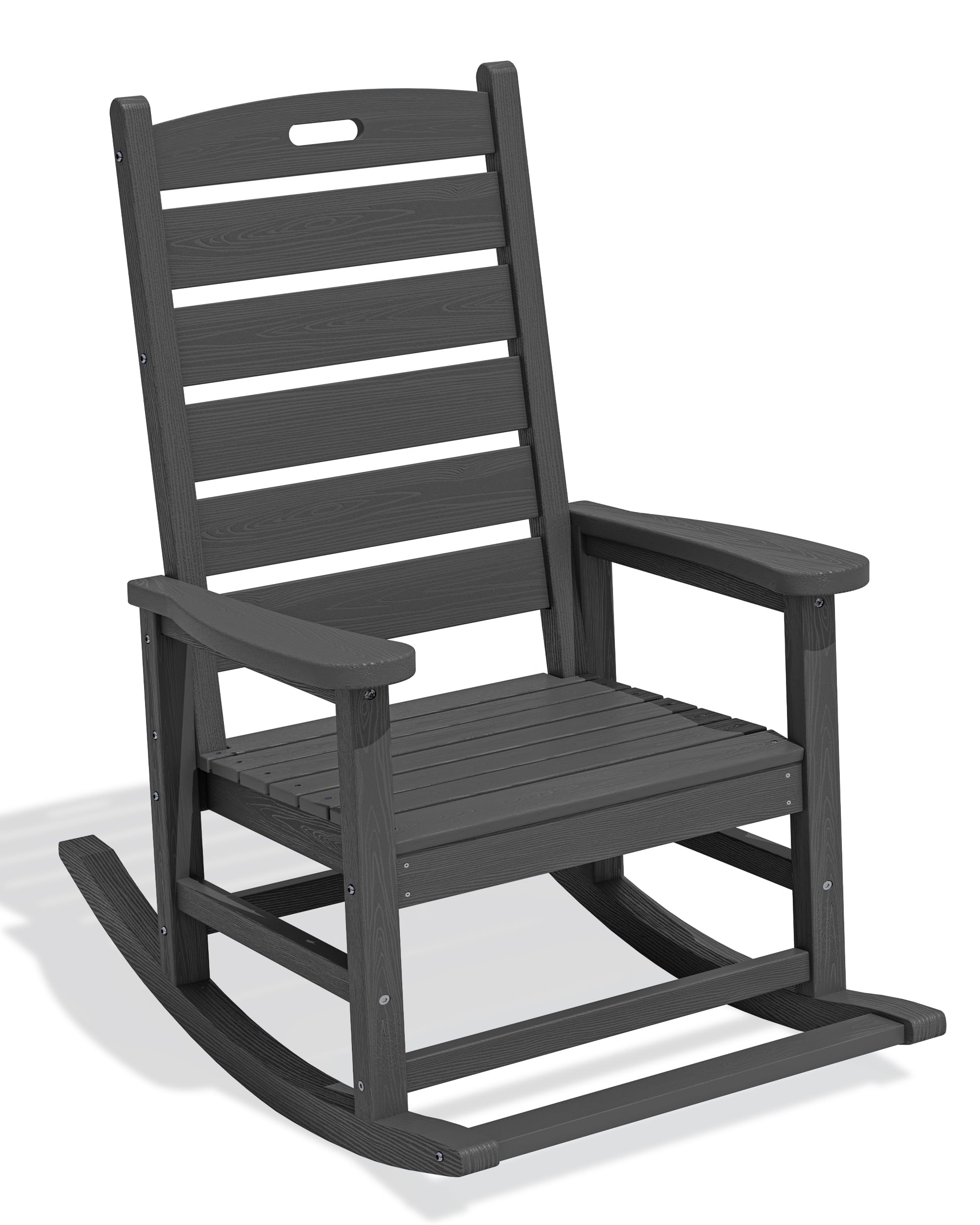 serwall outdoor rocking chair, oversized rocking chair with footrest for adults, hdpe all weather resistant rocking chairs for patio, 350lbs weight capacity, gray