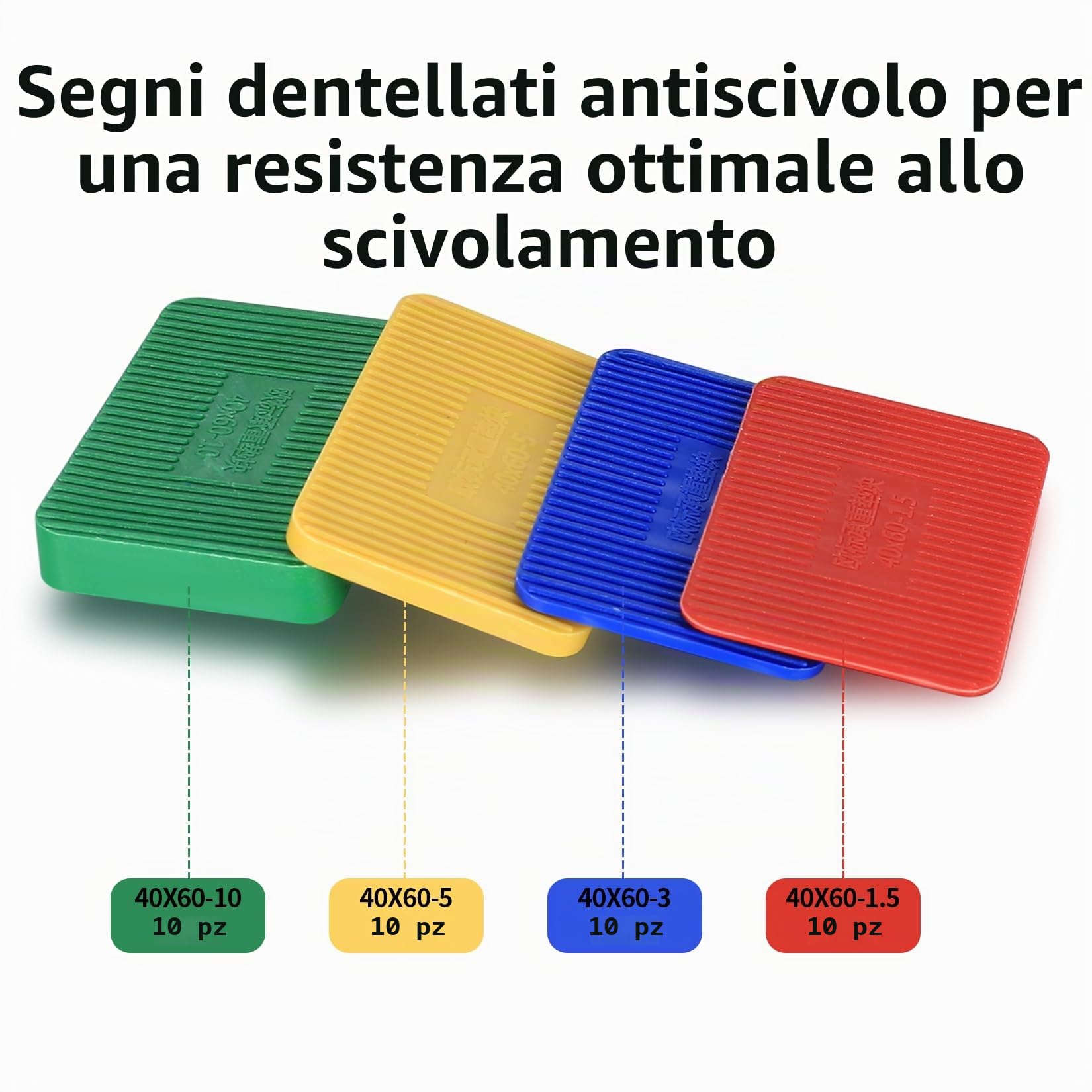40 Pz Spessori in Plastica, Piatti in Plastica, Squadrette Angolari, Distanziali Distanziatori per Piastrelle, Imballatori per Allineare Finestre in Vetro, 40x60 mm, 1,5mm 3mm 5mm 10mm
