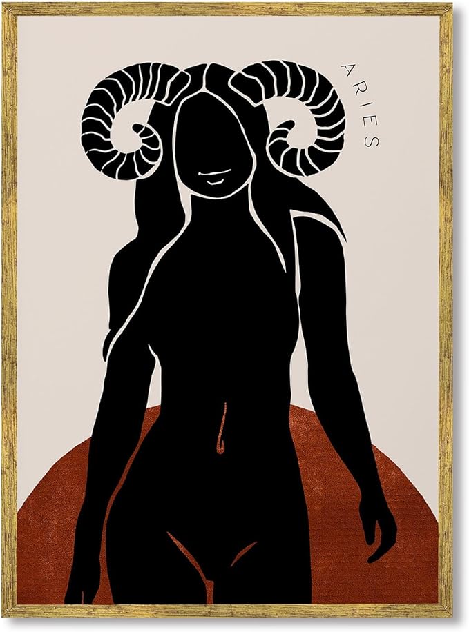 Framed Aries Zodiac Sign Canvas Print Art Minimalist Aesthetic Art Print Trendy Wall Art Painting Pictures Wall Decor Wall Decoration for Living Room Bedroom Dorm Room (Gold Framed,12L x16W)