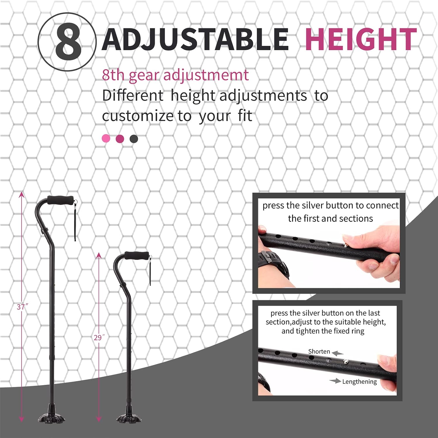 LIXIANG Walking Canes Stablize Women Quad Canes for Seniors & Adults Foldable Adjustable for Men & Women Heavy Duty Freestanding Cane for People with Leg Injuries 3 footings