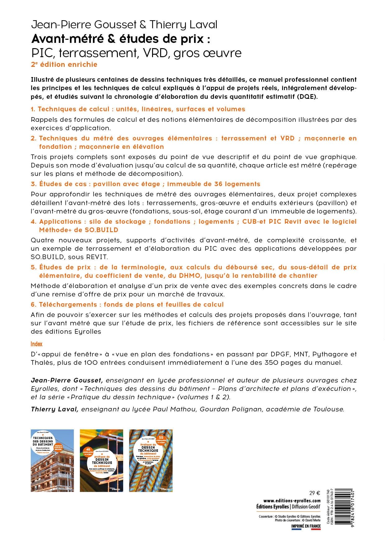 Avant-métré et études de prix: Principes/Ouvrages émémentaires/Etudes de cas/Applications