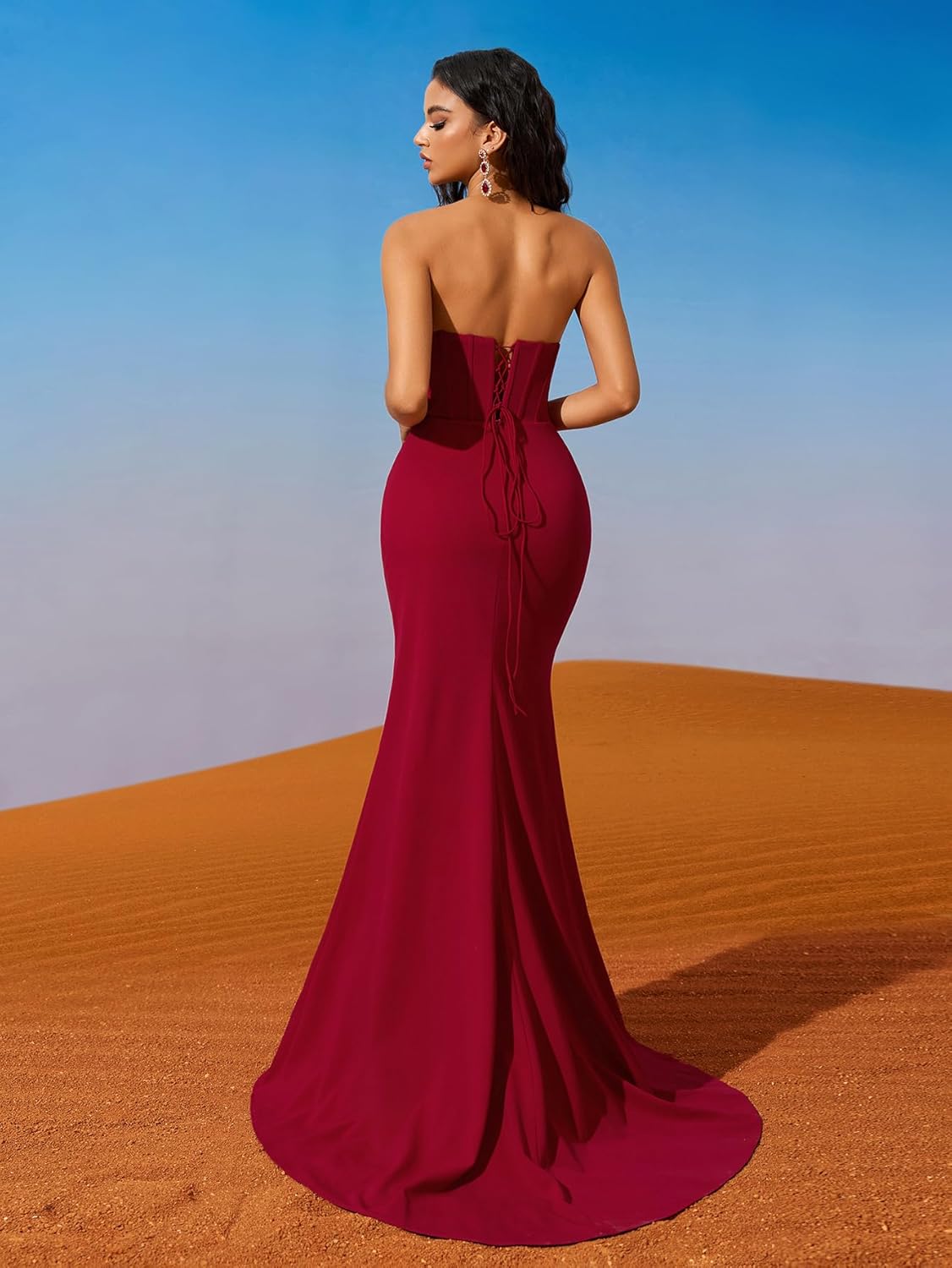 Women's Cocktail Dresses Elegant Strapless Slit Mermaid Evening Dresses for Wedding Guest - Image 2