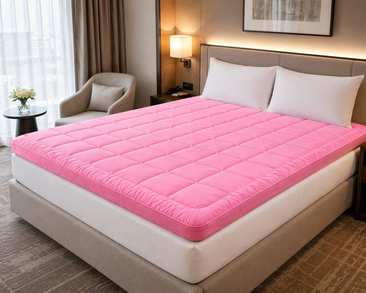 Luxury 800 GSM Mattress Topper Queen Size 60 x 75 Inch – Thick Breathable Mattress Padding for Superior Comfort, Pink-picture-17