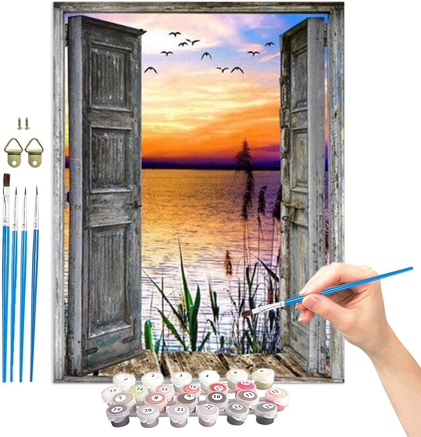 Kit Pintar Por Números Adultos 40x50 Cm - Lienzo Preimpreso, Pinturas Y Pinceles - Manualidades Relajantes