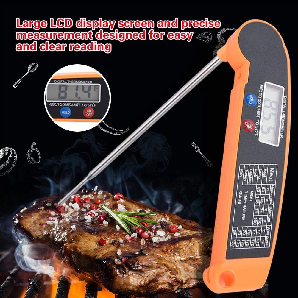 review BBQ Thermometer,Food Thermometer Digital Meat Thermometer with Foldable Probe for Grill(Orange)